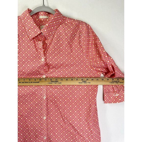 Chicos Effortless Beatrice Top Womens 2/Large Pink Red Batik Circles No Iron - Picture 7 of 9